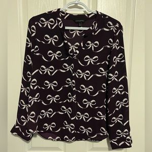 Banana Republic Burgandy Ribbon Print Blouse - Small (Petite)